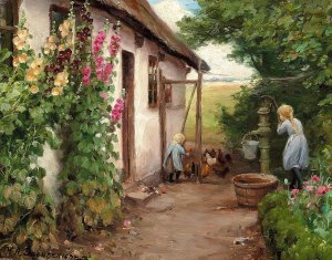 Udenfor bondehuset by Hans Andersen Brendekilde Oil Painting