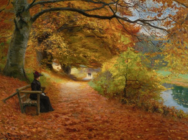 Wooded Path In Autumn  by Hans Andersen Brendekilde - Hand-Painted Oil Painting Reproduction