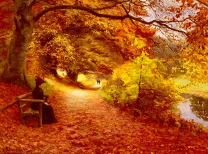 A Wooded Path in Autumn by Hans Anderson Brendekilde - Oil Painting Reproduction