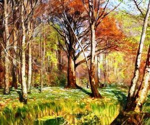 Children in a Spring Forest with Anemones in Bloom by Hans Anderson Brendekilde - Oil Painting Reproduction