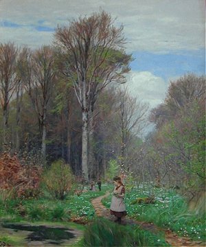 Picking Anemones in Hunderup Forest by Hans Anderson Brendekilde Oil Painting