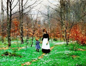 The First Anemones by Hans Anderson Brendekilde Oil Painting