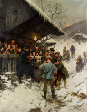 A Christmas Carol in Lucerne by Hans Bachmann Oil Painting