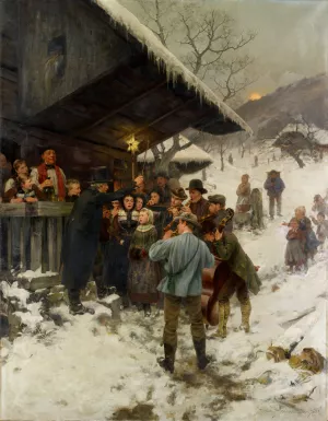 A Christmas Carol in Lucerne by Hans Bachmann Oil Painting