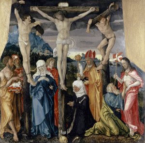 Christ Crucified with the Thieves, Saints, and a Female Donor by Hans Baldung Oil Painting