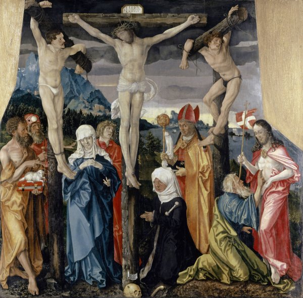 Christ Crucified with the Thieves, Saints, and a Female Donor  by Hans Baldung - Hand-Painted Oil Painting Reproduction