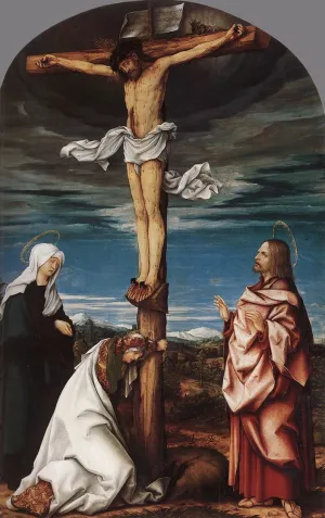 Crucifix with Mary, Mary Magdalene and St John the Evangelist Oil painting by Hans Burgkmair