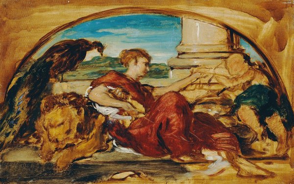 Allegorische Figur mit LOwe und Pfau  by Hans Canon - Hand-Painted Oil Painting Reproduction