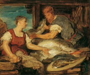 Die Fischverkauferin by Hans Canon Oil Painting