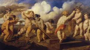 Putting while building a railway by Hans Canon Oil Painting
