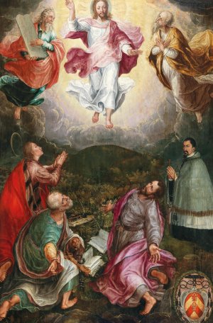 The Transfiguration of Christ on Mount Tabor with the Prophets Elijah and Moses with Saints John, Peter and James, and the donor Jacob Rassler by Hans Caspar Memberger Oil Painting