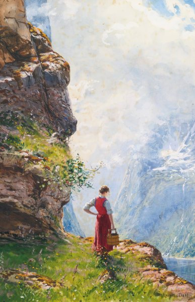 Main Product Photo of A Young Girl By A Fjord Painting by Hans Dahl