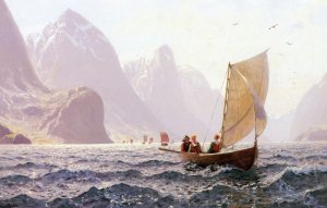 Regatta on a Norwegian Fiord by Hans Dahl Oil Painting