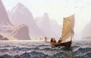 Regatta on a Norwegian Fiord by Hans Dahl Oil Painting