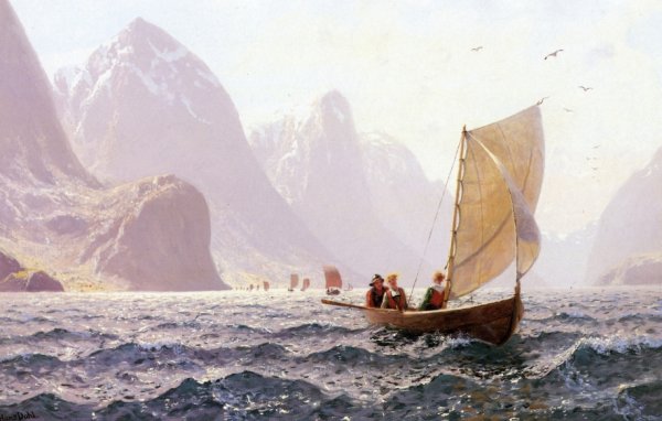 Main Product Photo of Regatta on a Norwegian Fiord Painting by Hans Dahl
