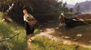 Returning from a Day's Outing by Hans Dahl - Oil Painting Reproduction