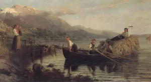 Returning from Harvesting by Hans Dahl Oil Painting