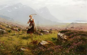 Returning from the Fields Oil painting by Hans Dahl