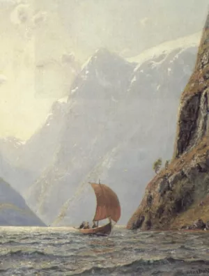Sailing in a Fjord by Hans Dahl - Oil Painting Reproduction