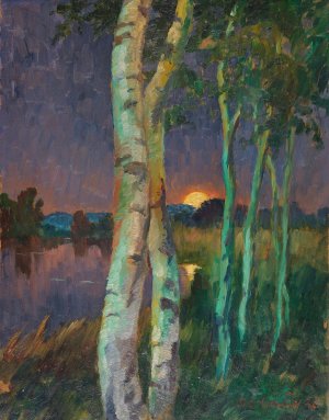 Birken bei Sonnenuntergang by Hans Emil Oberlander Oil Painting