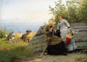 Ladies In The Sunshine by Hans Fredrik Gude Oil Painting