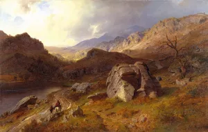Lledr Valley in Wales by Hans Fredrik Gude Oil Painting