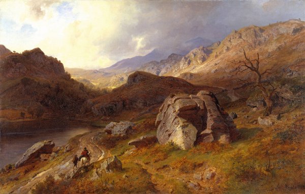 Lledr Valley in Wales  by Hans Fredrik Gude - Hand-Painted Oil Painting Reproduction