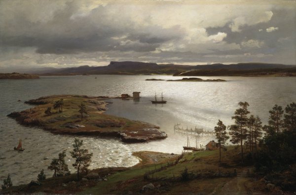 The Sandvik Fiord by Hans Fredrik Gude - Hand-Painted Oil Painting Reproduction