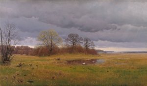 Forarslandskab med regnbyger. Sydsjaelland by Hans Friis Oil Painting