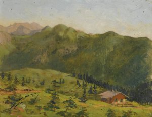 The Saas Hunting Lodge In Liechtenstein by Hans Gantner Oil Painting
