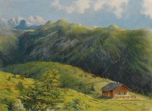 The Saas Hunting Lodge, Liechtenstein by Hans Gantner Oil Painting