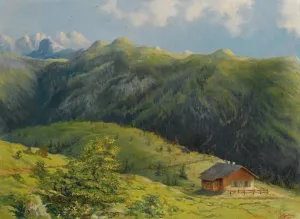 The Saas Hunting Lodge, Liechtenstein by Hans Gantner Oil Painting