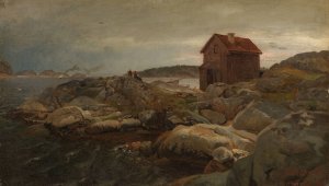 A Fisherman's Home, Lillesand by Hans Gude Oil Painting