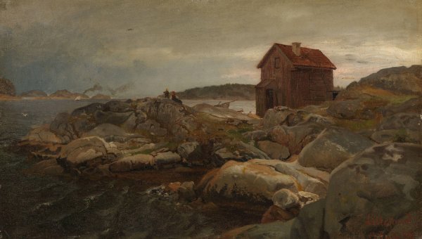 Main Product Photo of A Fisherman's Home, Lillesand  Painting by Hans Gude