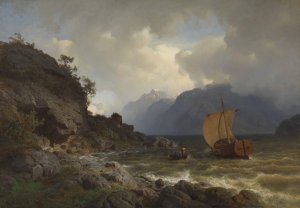 From the western Coast of Norway by Hans Gude Oil Painting