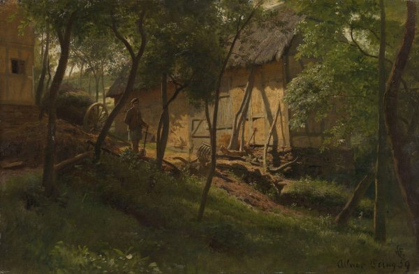 German Farm  by Hans Gude - Hand-Painted Oil Painting Reproduction