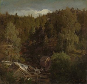 Landscape with a Mill by Hans Gude Oil Painting