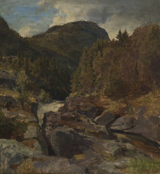 Main Product Photo of Landscape with Waterfall  Painting by Hans Gude