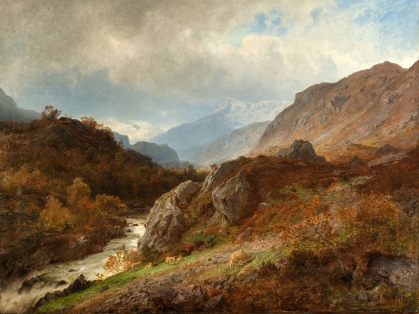 Mountain Landscape  by Hans Gude - Hand-Painted Oil Painting Reproduction