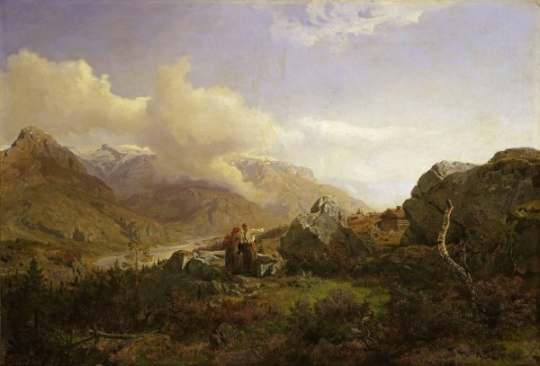Norwegian Highlands  by Hans Gude - Hand-Painted Oil Painting Reproduction