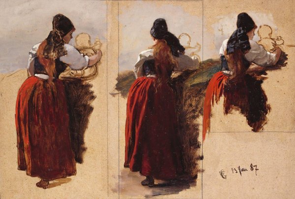 Main Product Photo of Studies of a Woman from Rugen  Painting by Hans Gude