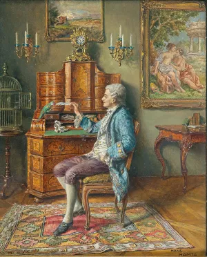 Interieur mit Papagei by Hans Hamza Oil Painting