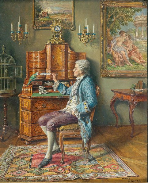 Interieur mit Papagei by Hans Hamza - Hand-Painted Oil Painting Reproduction