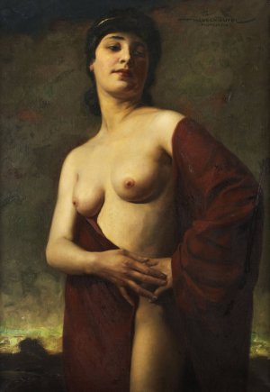 Halbakt einer jungen Frau by Hans Hassenteufel Oil Painting