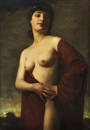 Halbakt einer jungen Frau by Hans Hassenteufel Oil Painting