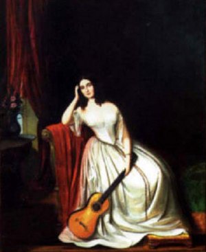 Lady In Fine White Gown With Guitar