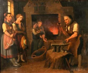 The Blacksmith's Shop by Hans Heinrich Bebie Oil Painting