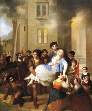 The Fire Rescue by Hans Heinrich Bebie Oil Painting
