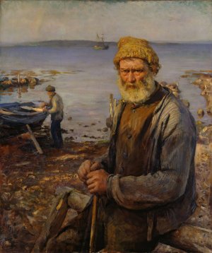 The Old Fisherman by Hans Heyerdahl Oil Painting