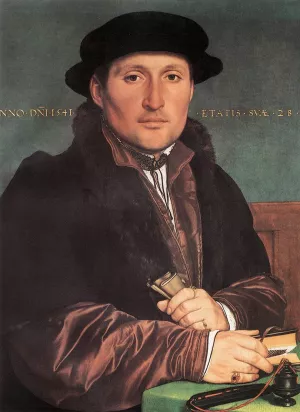 Unknown Young Man at His Office Desk Oil painting by Hans Holbein